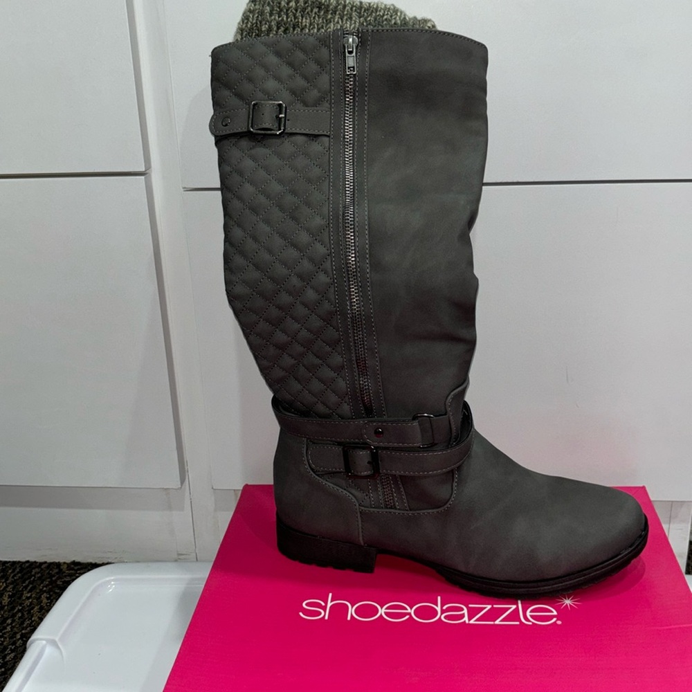 NEW Shoedazzle Gray Quilted Knee High Boots